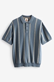 Blue Knitted Pattern Stripe Regular Fit Polo Shirt - Image 6 of 8