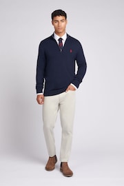 U.S. Polo Assn. Mens Grey Funnel Neck Quarter Zip Knit Sweatshirt - Image 3 of 8
