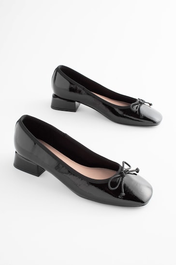 Black Forever Comfort Block Heel Ballerina Shoes