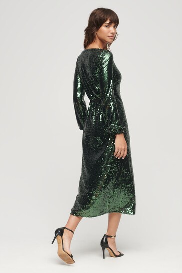 Superdry Green Sequin Wrap Maxi Dress