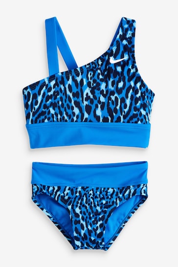 Nike Blue Animal Print Asymmetrical Top Bikini Set