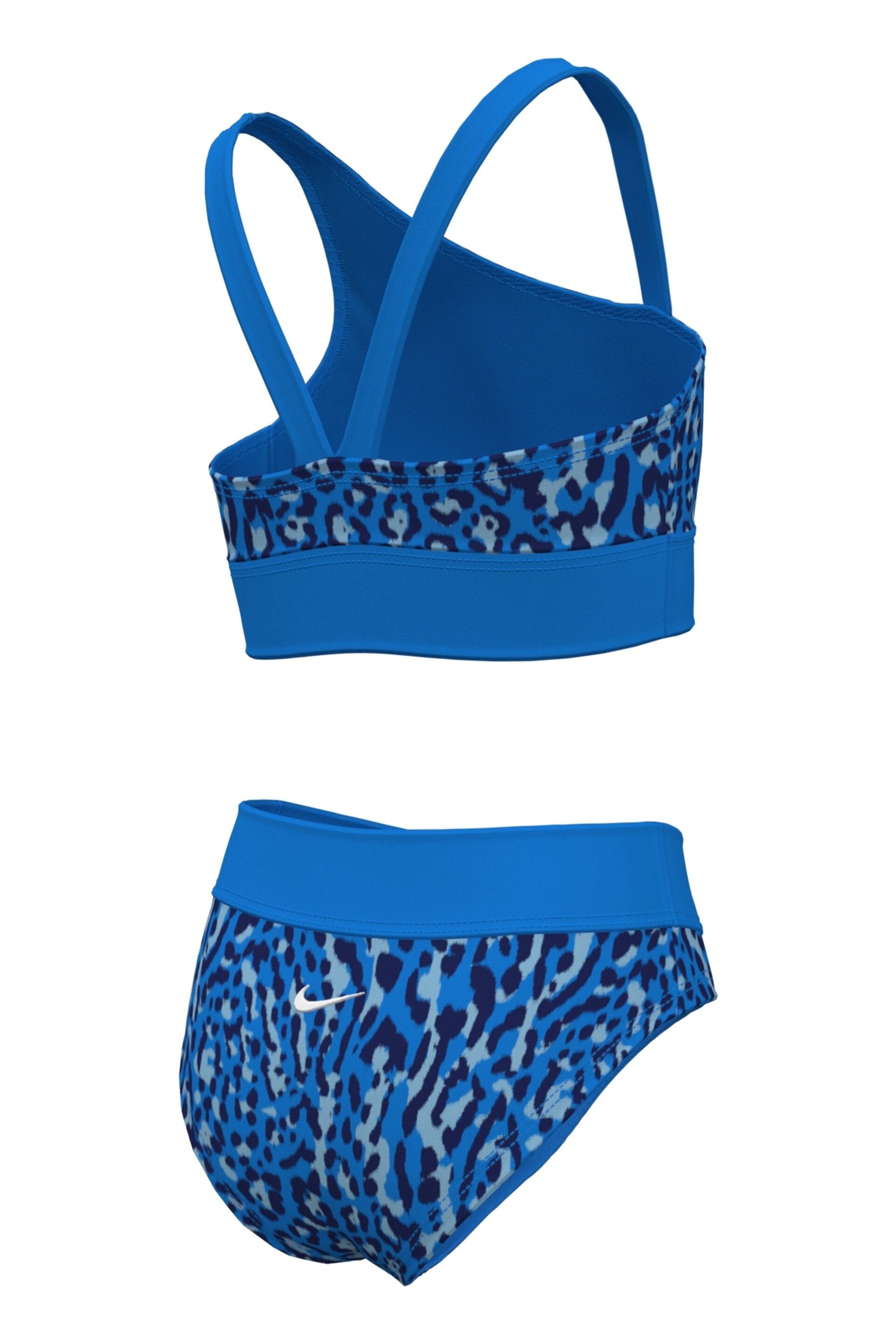 Nike Blue Animal Print Asymmetrical Top Bikini Set - Image 2 of 4