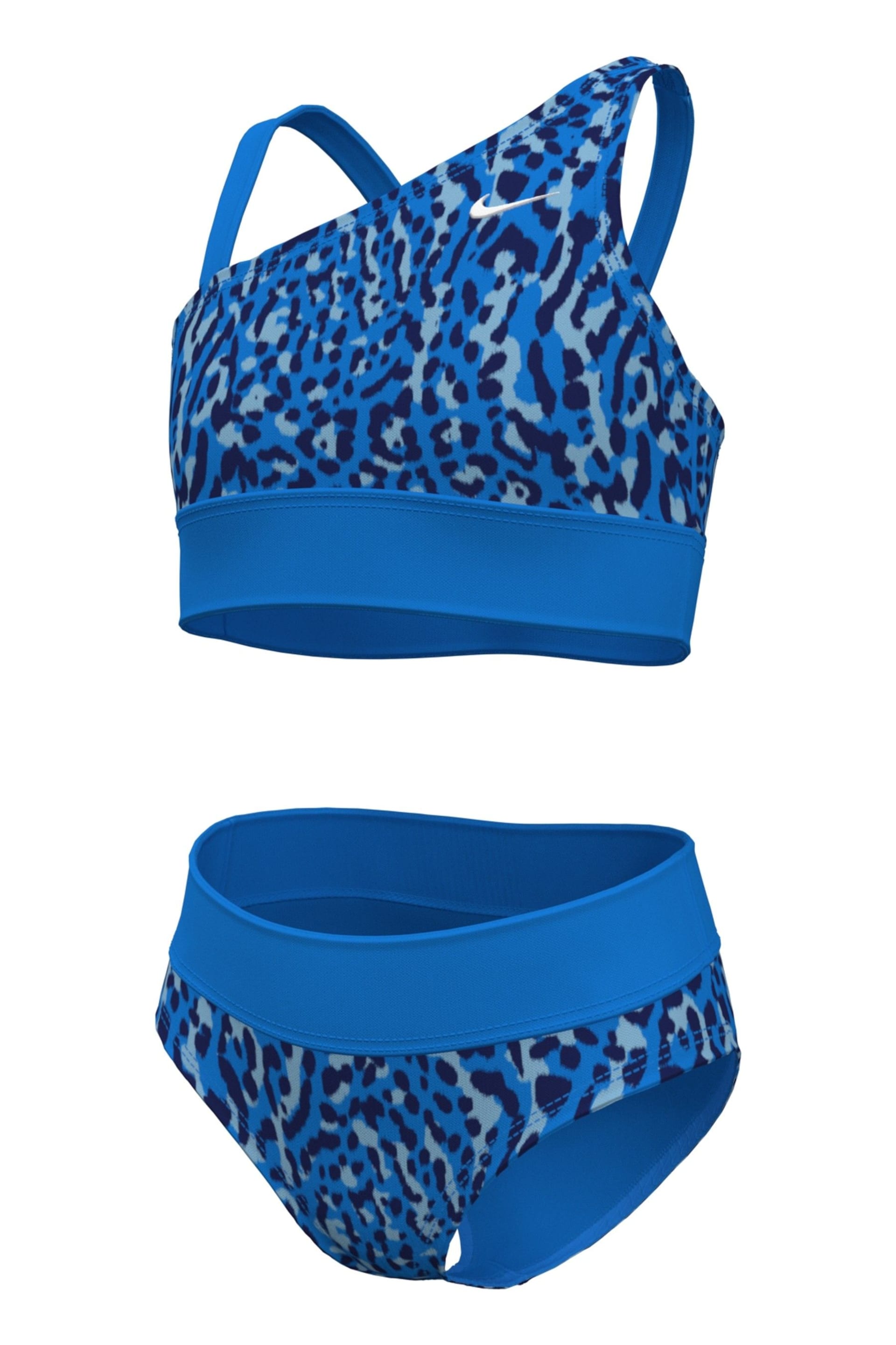 Nike Blue Animal Print Asymmetrical Top Bikini Set - Image 4 of 4