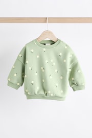 Green Daisy Print Baby Sweat Top And Leggings Set - Image 7 of 15