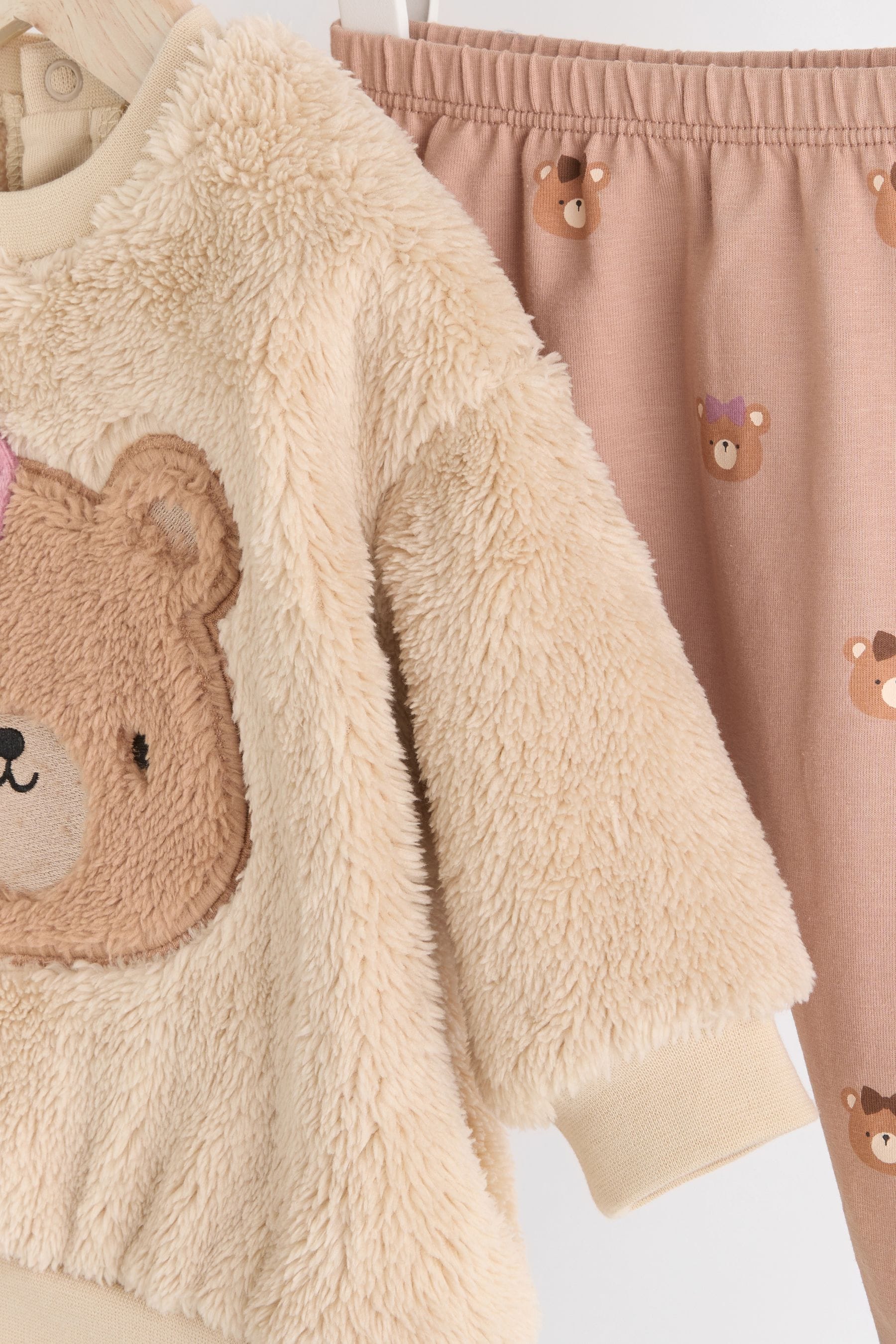 Caramel Brown Bear Cosy Baby Fleece Jumper and Leggings 2 Piece Set