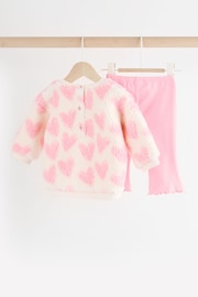 Pink/White Heart Print Fleece Jumper and Leggings 2 Piece Set - Image 2 of 11