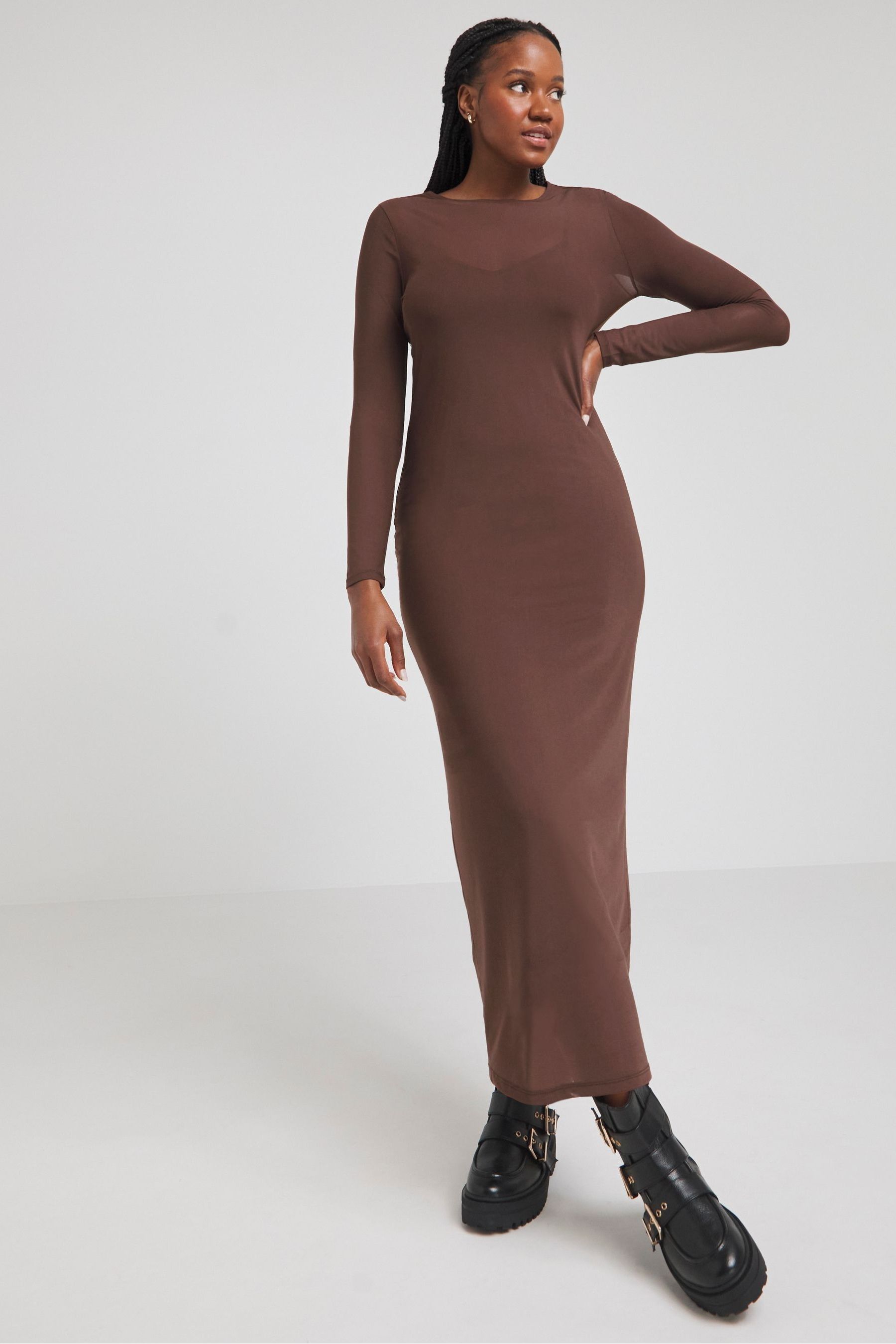 Buy Simply Be Chocolate Brown Mesh Maxi Dress from Next Luxembourg