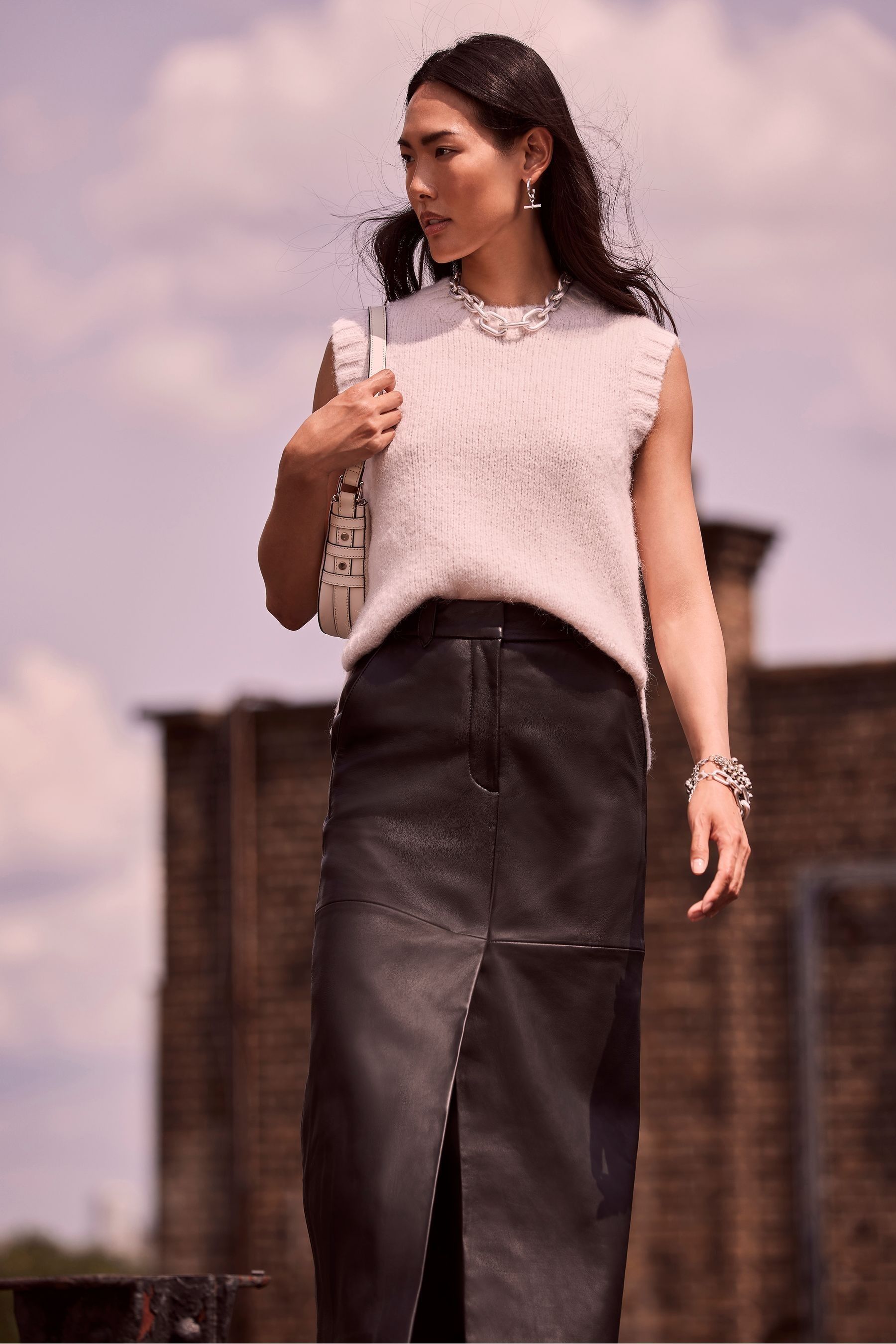 Mint velvet black leather skirt clearance