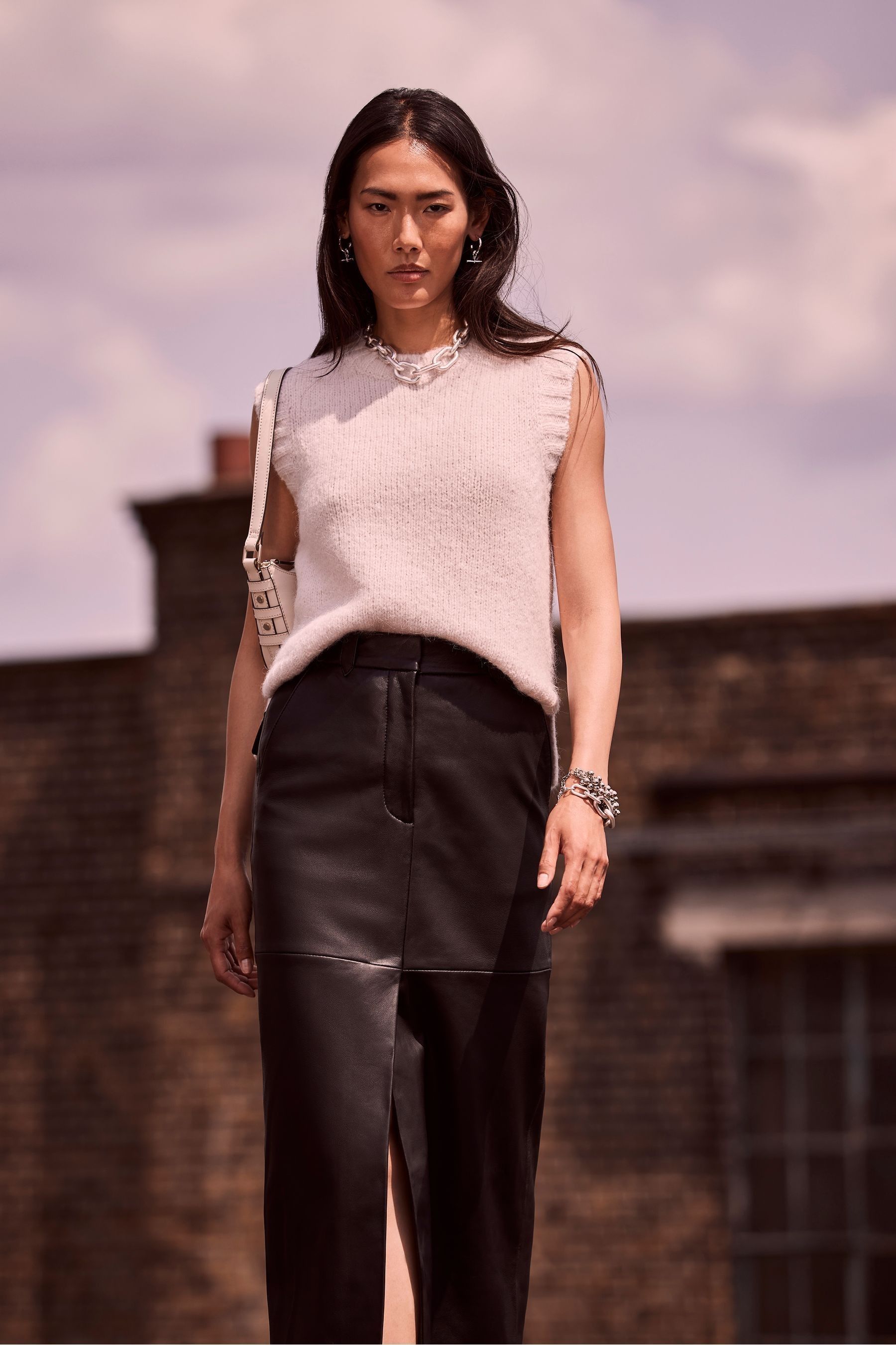 Mint velvet leather midi skirt clearance