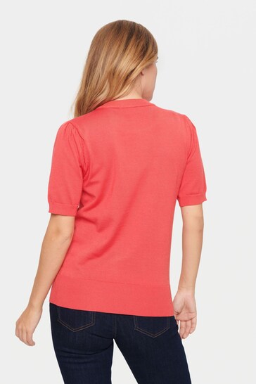 Saint Tropez Red Mila Short Sleeve Crew Neck Pullover Jumper