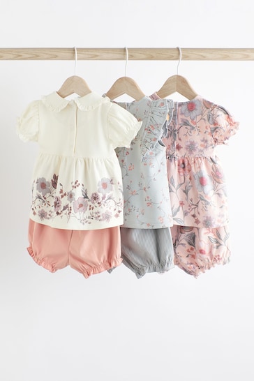 Pink/White Floral Baby 6 Piece T-Shirt and Shorts Set
