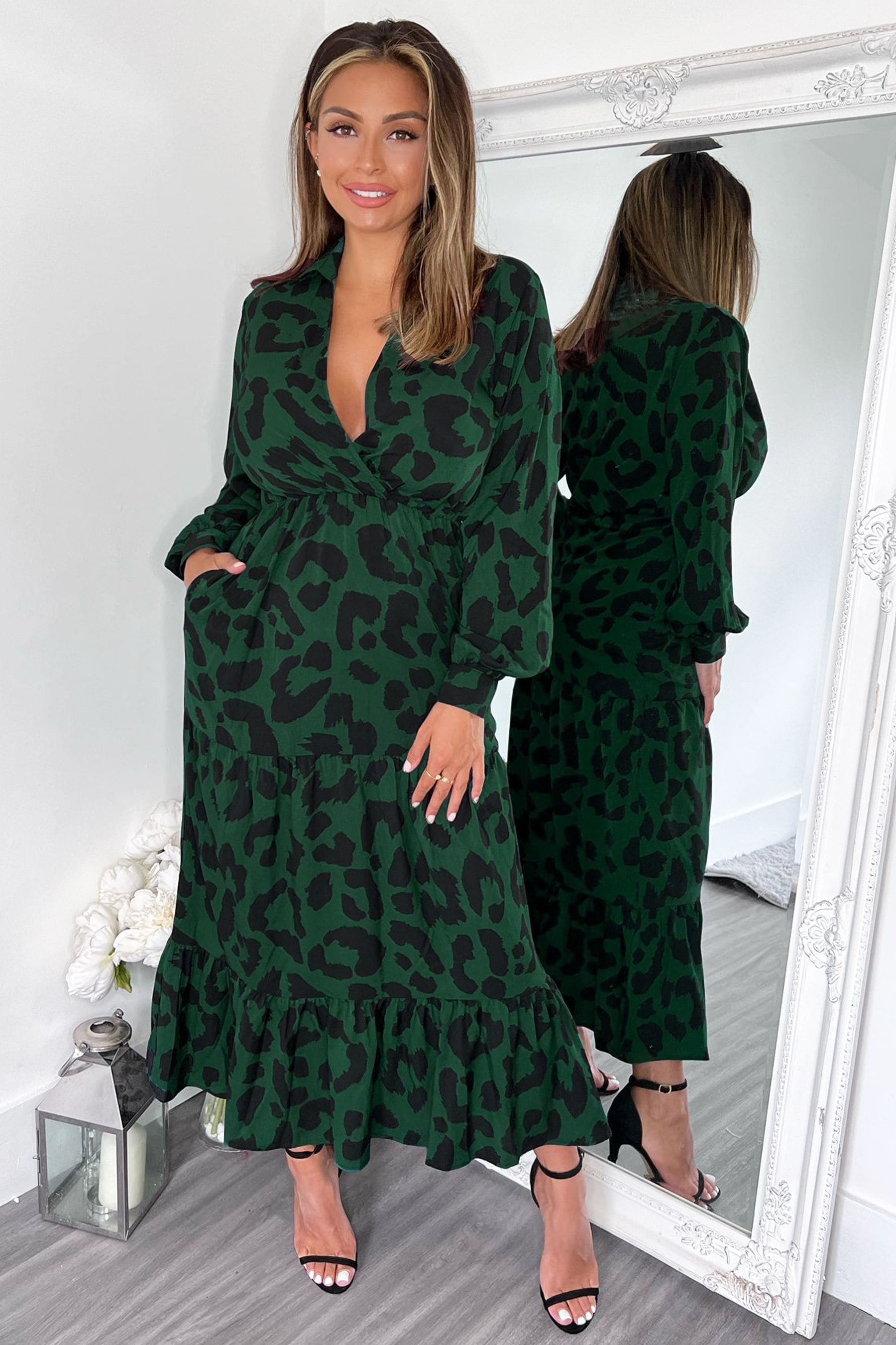 Leopard print midi top dress with sleeves