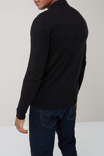 Black Regular Knitted Long Sleeve Polo Shirt
