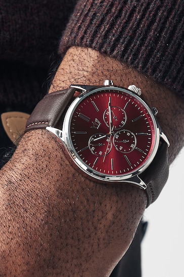 Burgundy Red PU Strap Classic Watch