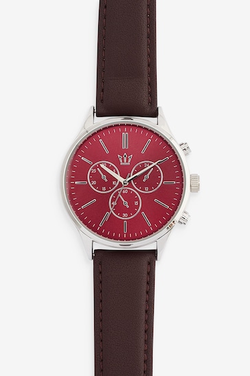 Burgundy Red PU Strap Classic Watch