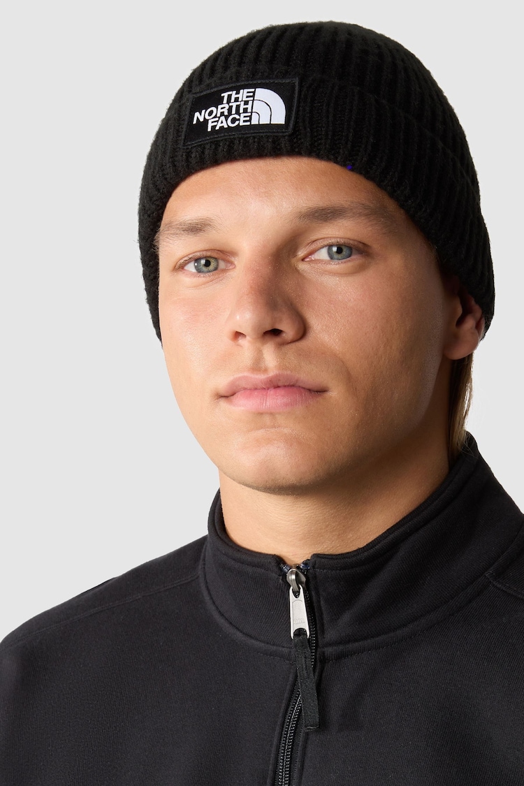 The North Face Black Logo Box Cuffed Beanie - Image 1 of 3