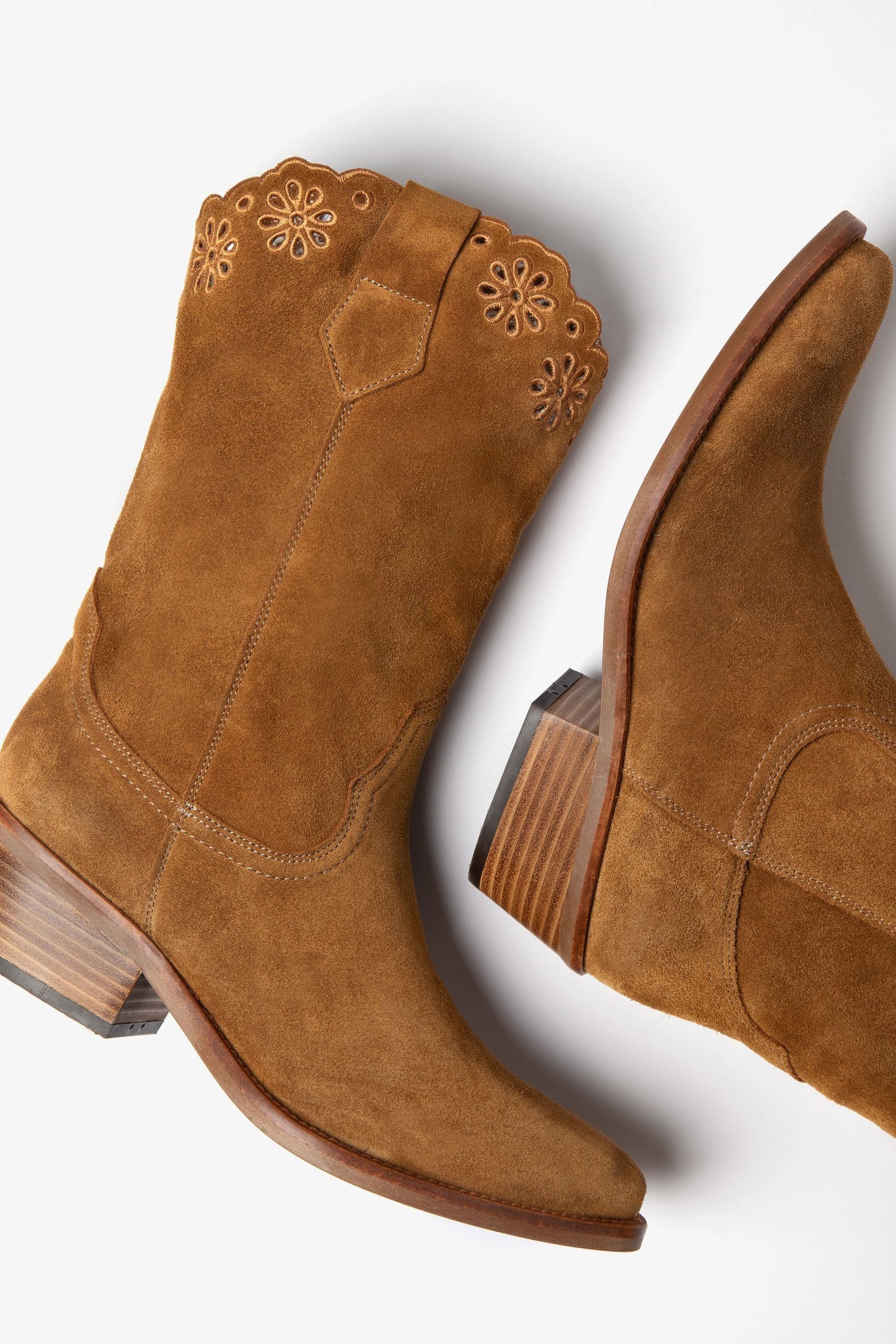 Buy Penelope Chilvers Jesse Broderie Suede Brown Cowboy Boots from Next Austria