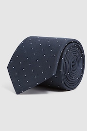 Reiss Navy Liam Silk Polka Dot Tie - Image 3 of 5