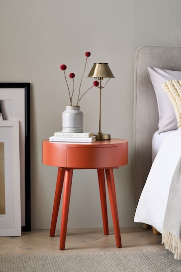 Clay Red Painted 1 Drawer Round Bedside Table