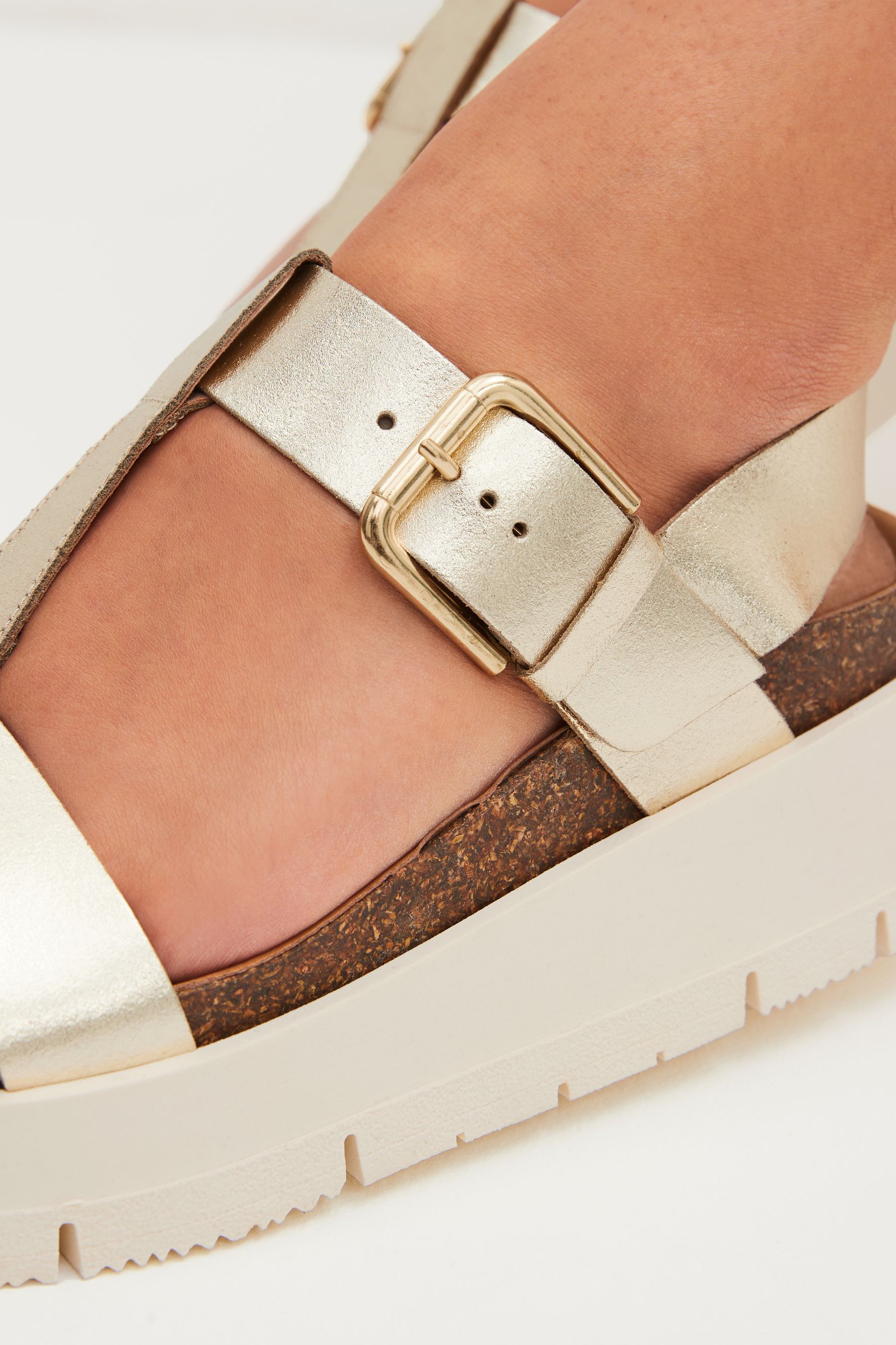 Buy Gold Forever Comfort Leather T Bar Flatform Sandals from Next Luxembourg