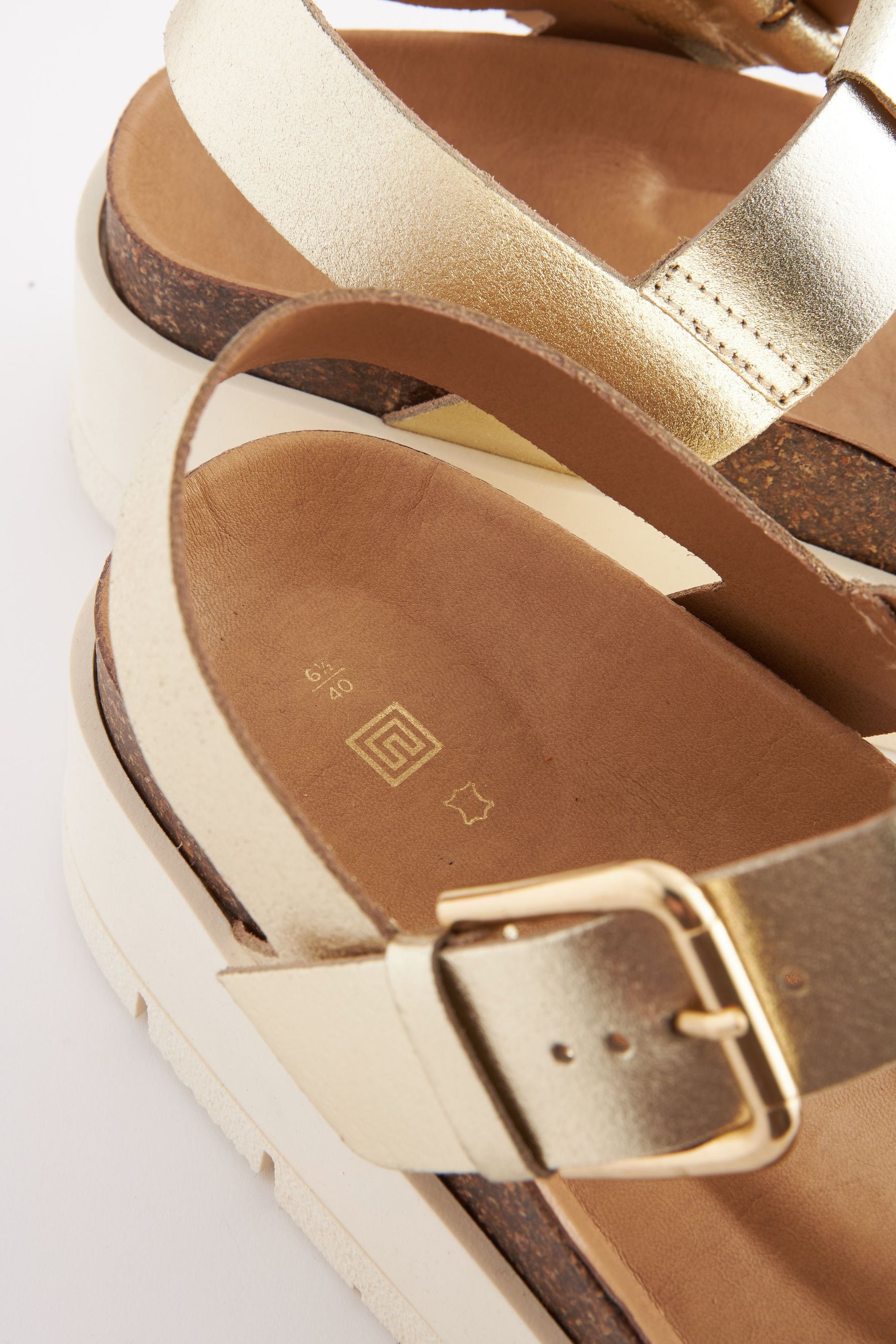 Buy Gold Forever Comfort Leather T Bar Flatform Sandals from Next Luxembourg