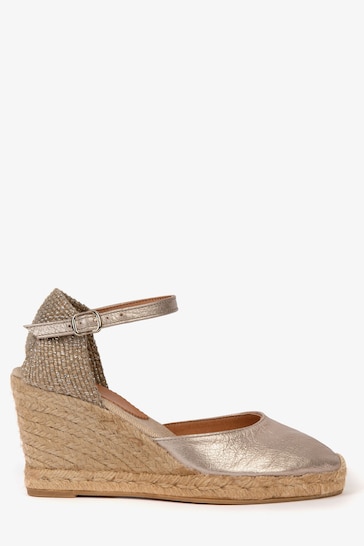 Penelope Chilvers Silver Mary Jane Metallic Leather Espadrilles