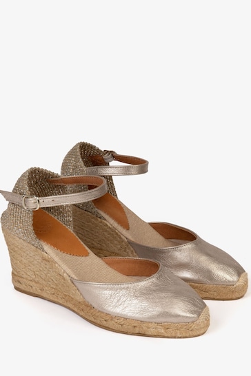 Penelope Chilvers Silver Mary Jane Metallic Leather Espadrilles