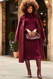 Sosandar Red Fitted Roll Neck Cable Knit Dress - Image 3 of 5