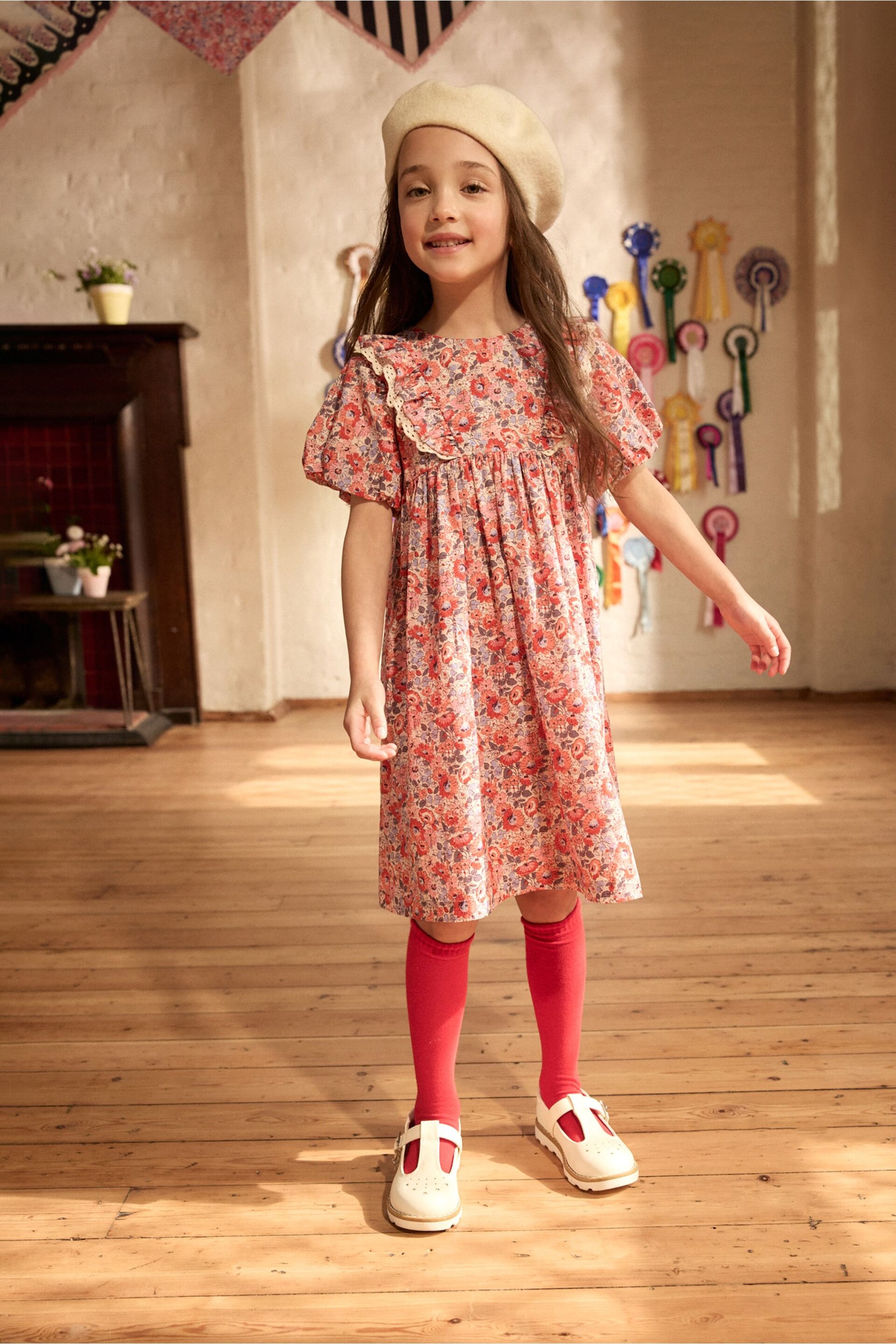 Cath Kidston Red Floral Lace Trim Dress (3mths-8yrs) - Image 3 of 7
