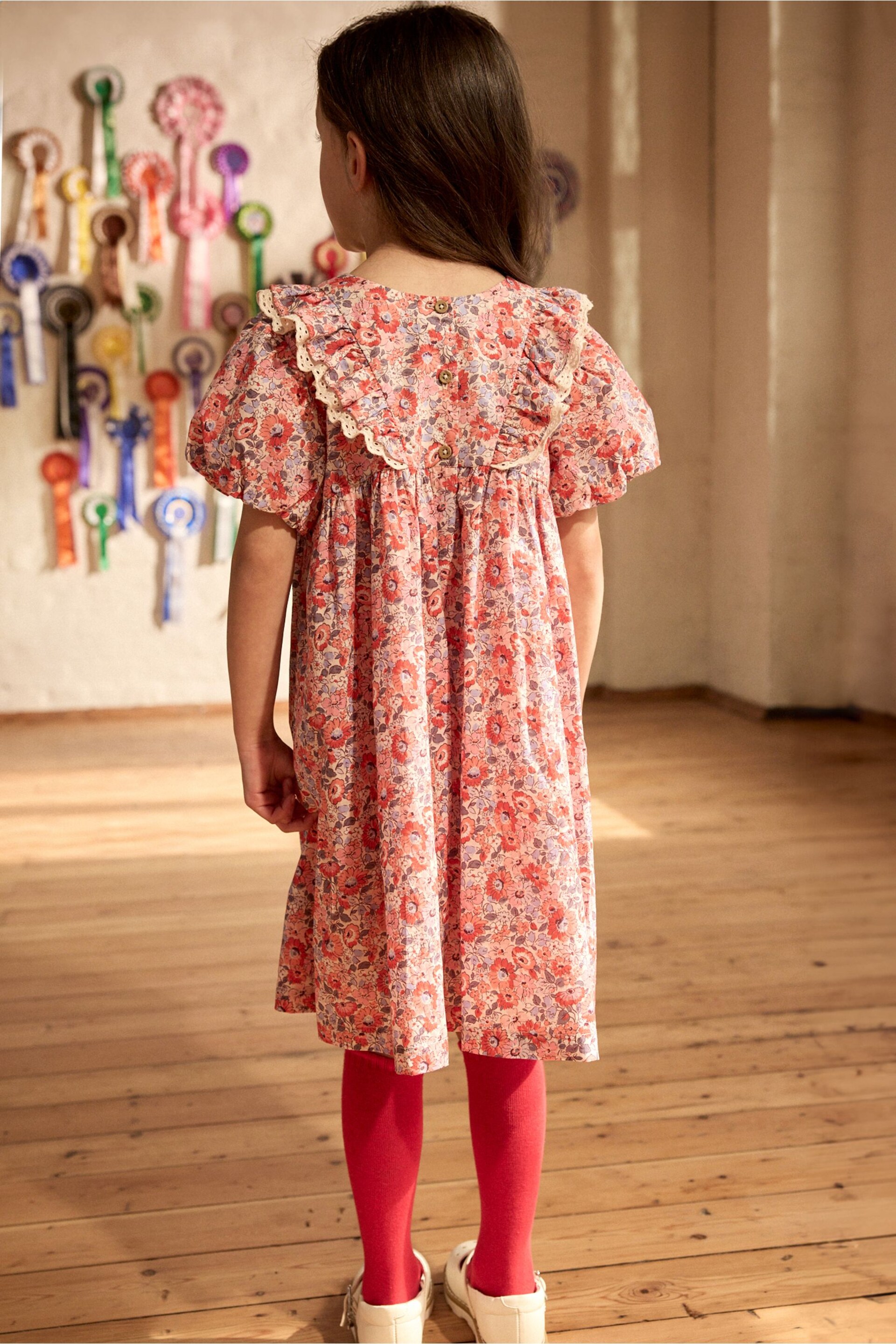 Cath Kidston Red Floral Lace Trim Dress (3mths-8yrs) - Image 6 of 7