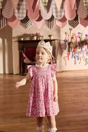 Cath Kidston Pink Strawberry Embroidered Shirred Frill Sleeve Dress (3mths-8yrs)