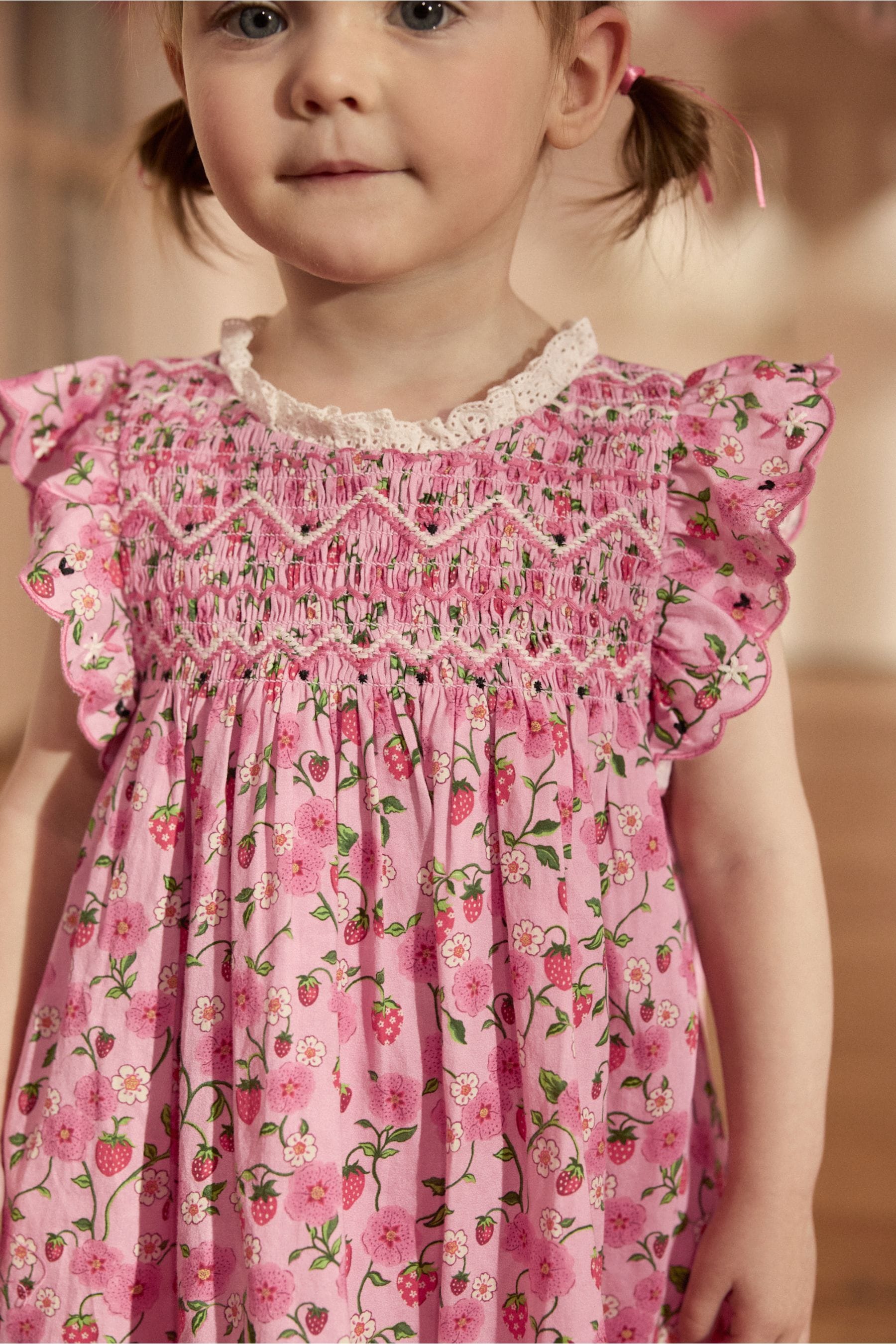 Buy Cath Kidston Pink Strawberry Embroidered Shirred Frill Sleeve Dress 3mths 8yrs from the Next UK online shop