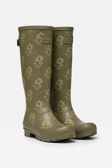 Joules Green Floral Adjustable Tall Wellies