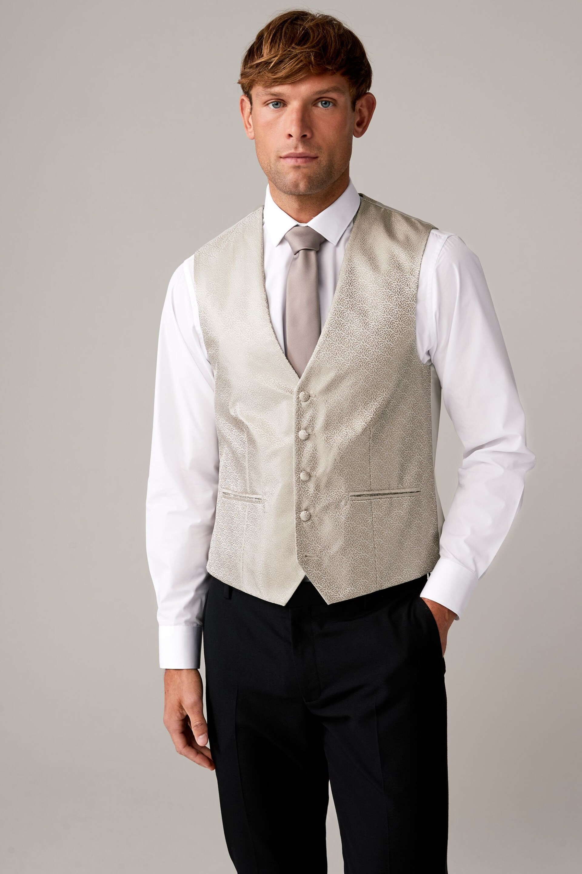 Champagne Gold Jacquard Leaf Waistcoat - Image 1 of 9