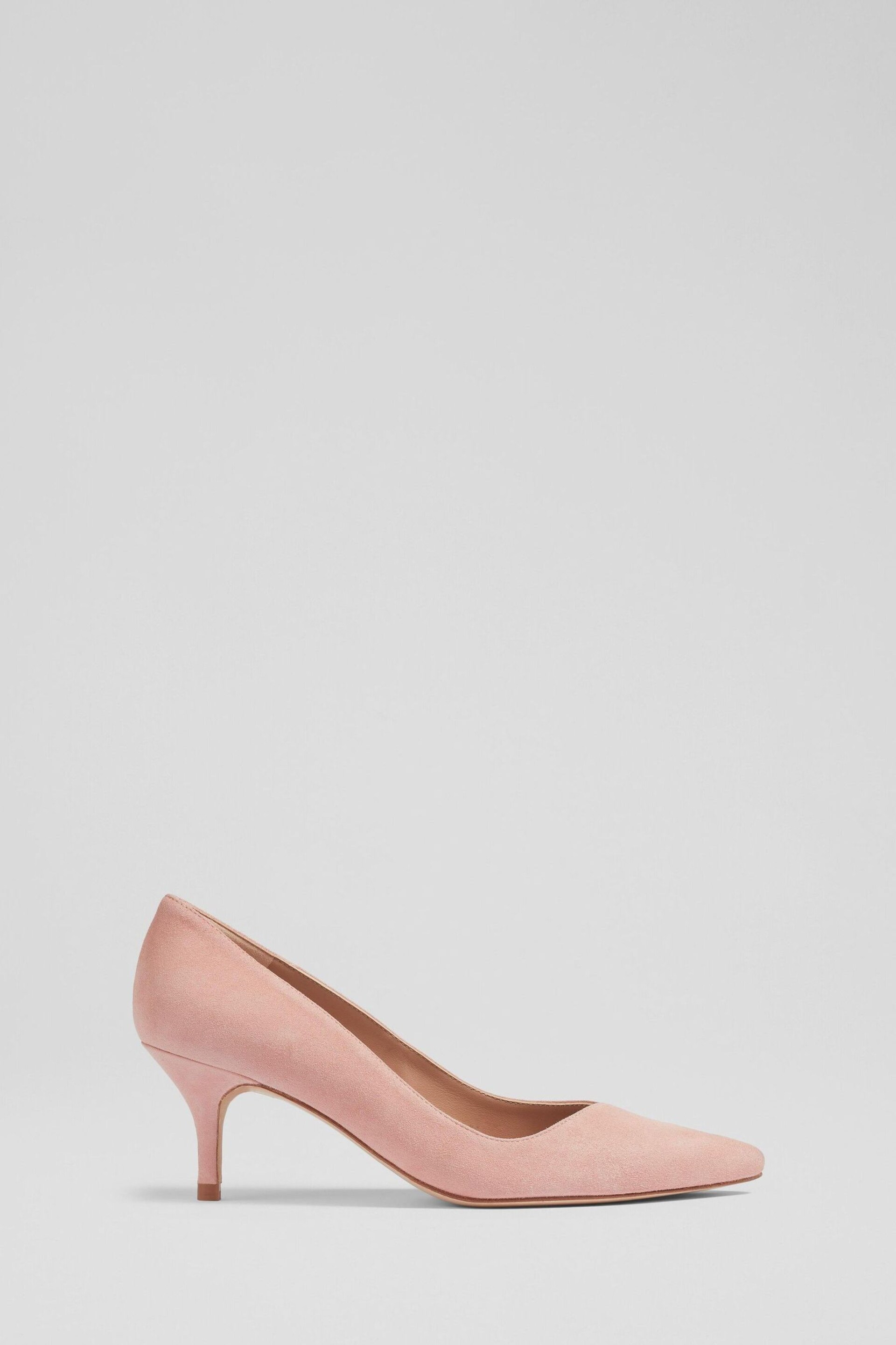 LK Bennett Farah Suede Asymmetric Kitten Heel Courts - Image 1 of 4