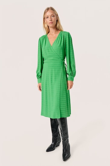 Soaked in Luxury Green Catina Long Sleeve V-Neck Wrap Dress