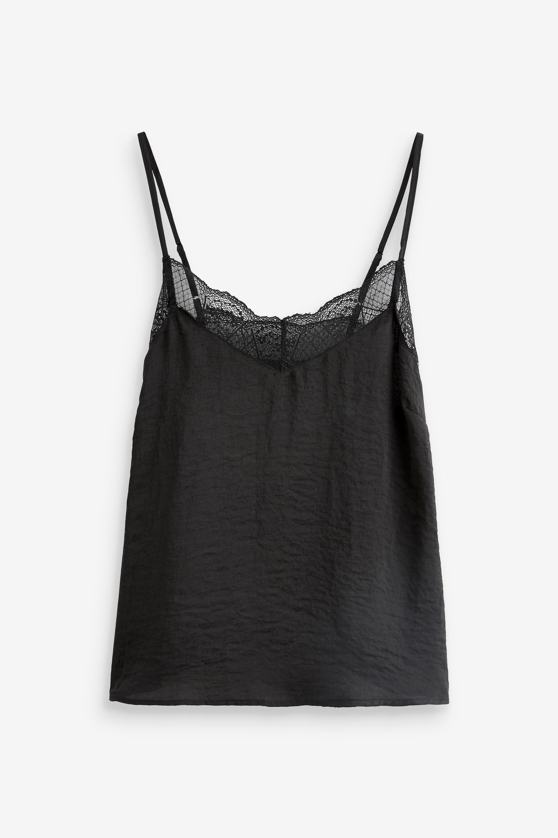 Black Lace Trim Strappy Cami Top