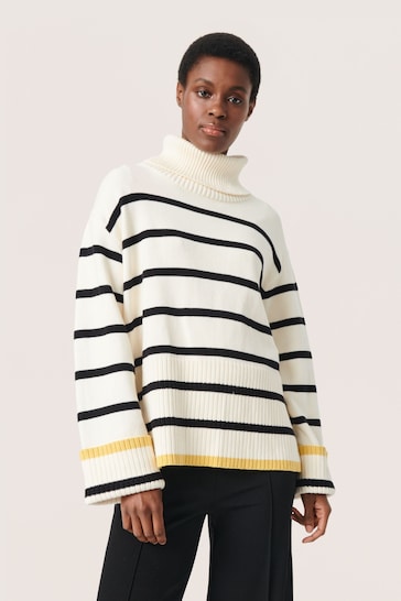 Soaked in Luxury Musling Rollneck Striped White Pullover