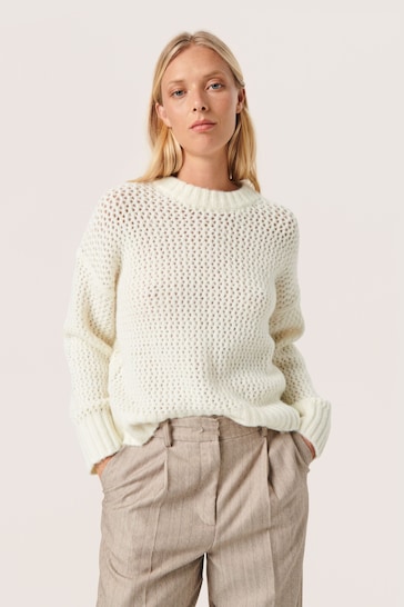 Soaked in Luxury Paradis Chunky Textured Knit White Pullover