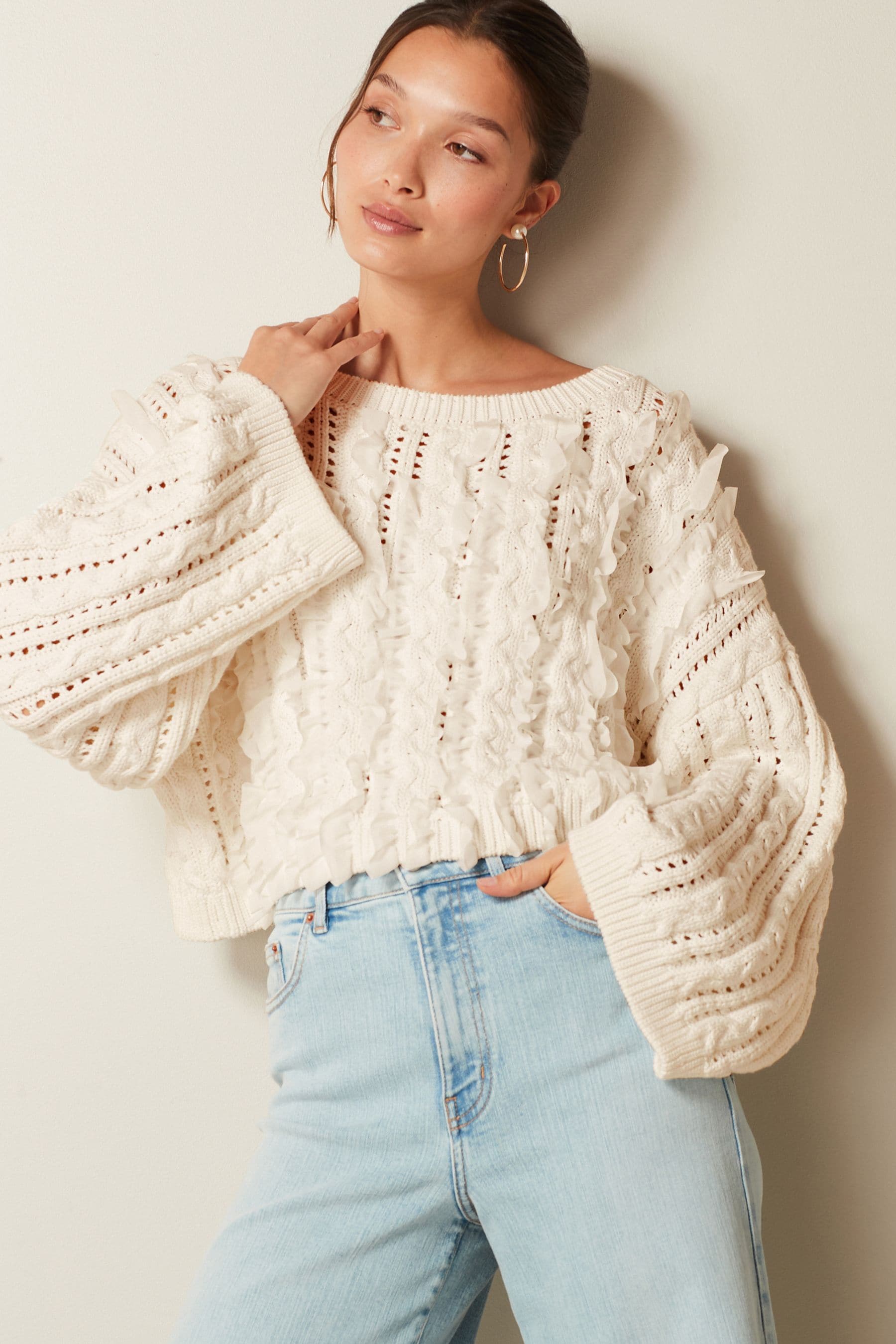 White ruffle jumper discount