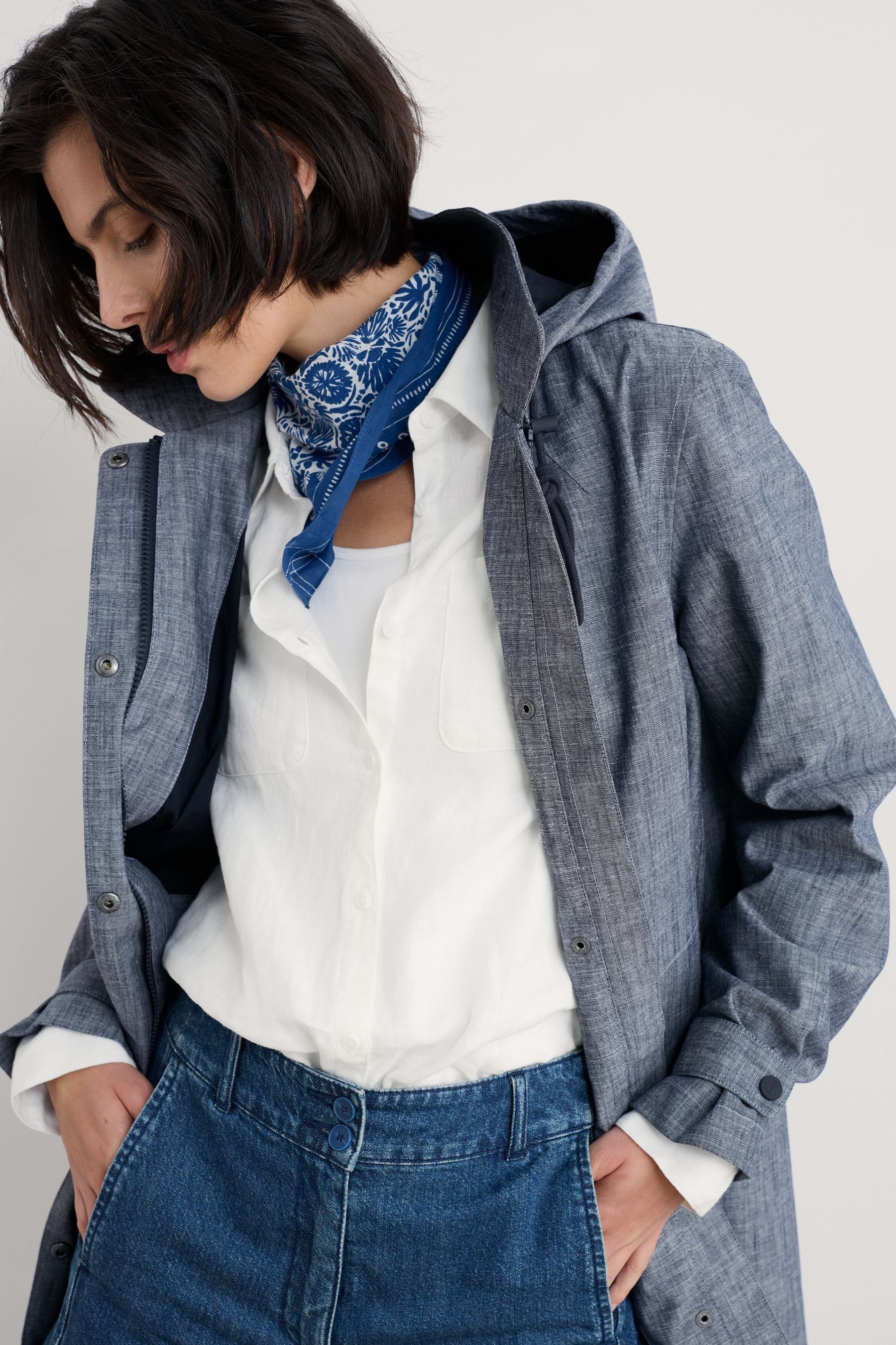 Seasalt Cornwall Blue 100 Cotton Cloudburst Waterproof Coat