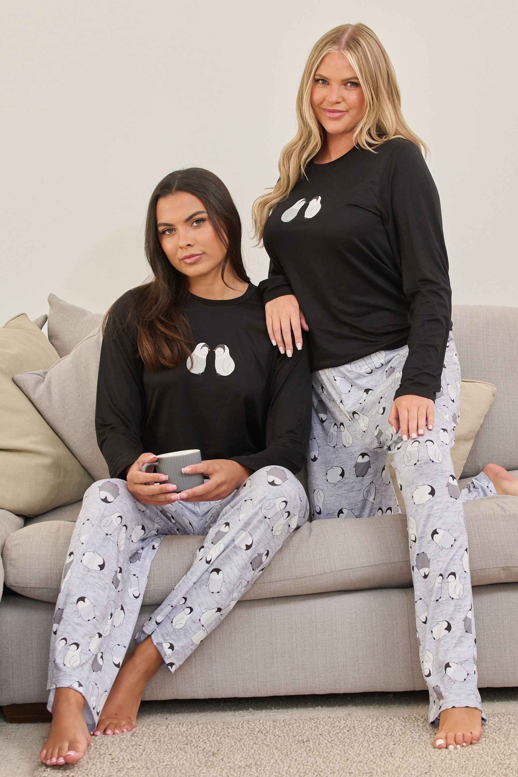 Buy Loungeable Grey Penguin T Shirt and Long Pant Pyjamas Set from the Next UK online shop