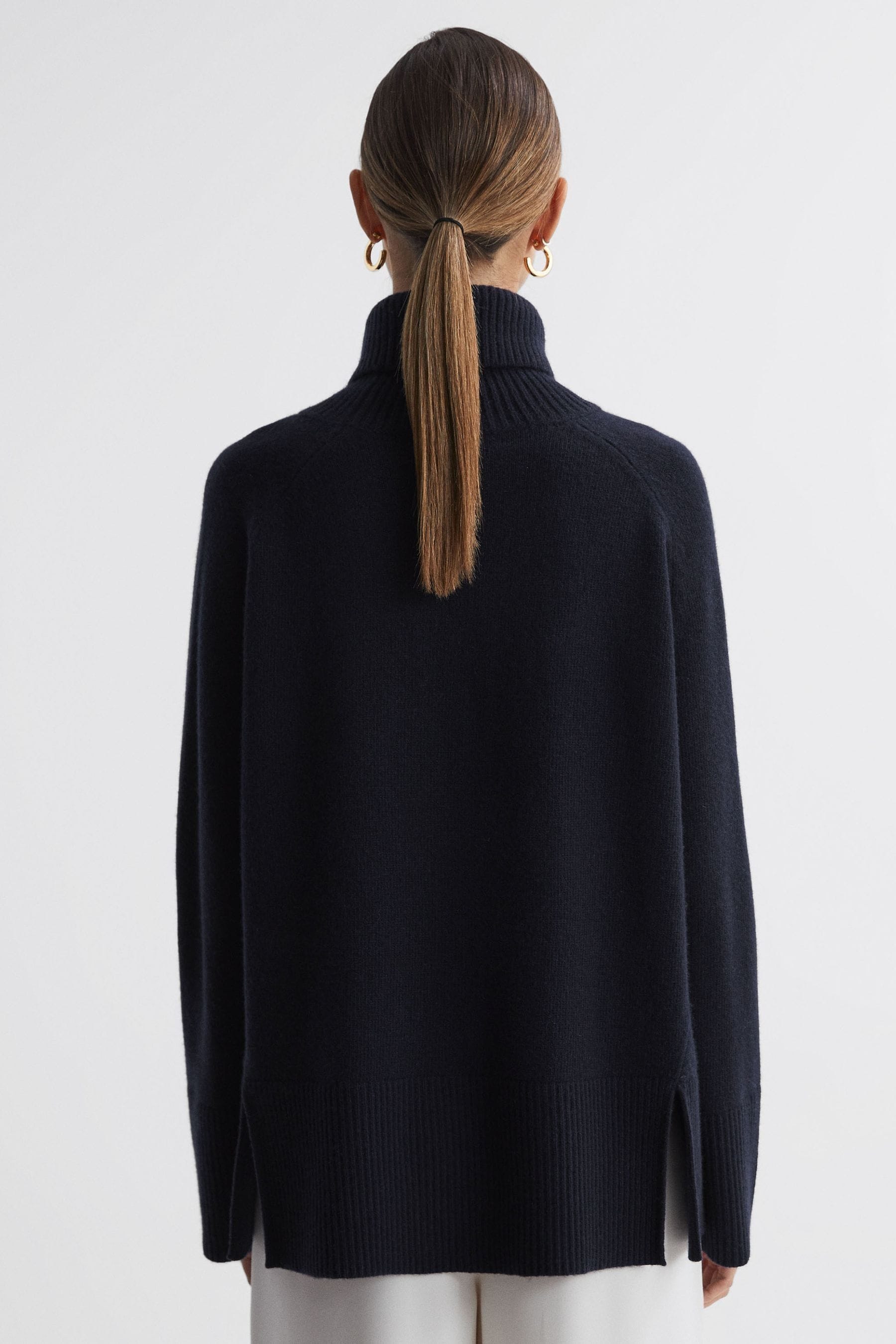 Buy Reiss Navy Edina Relaxed Wool Cashmere Blend Roll Neck Jumper