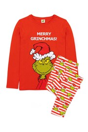 Vanilla Underground Red Grinch The Grinch Unisex Merry Grinchmas Slogan Long Sleeve Long Leg Pyjama Set - Image 1 of 4