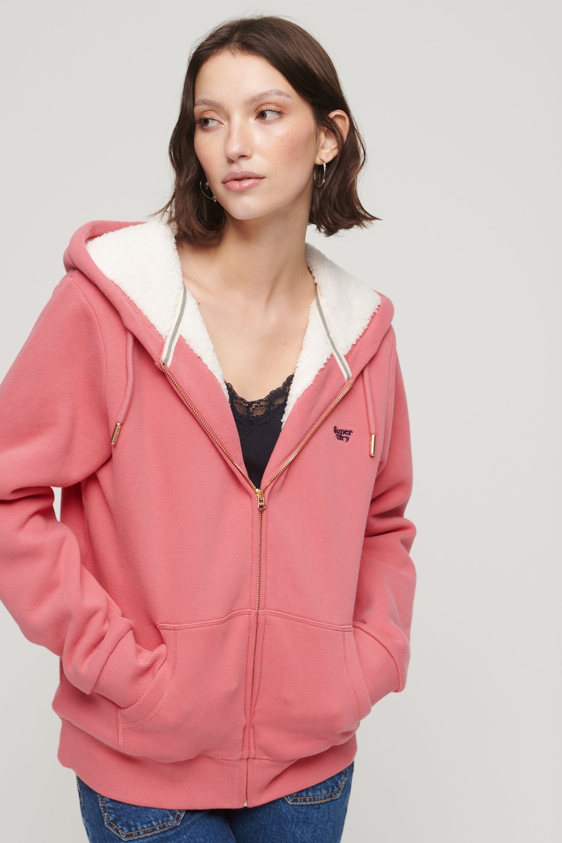 Buy Superdry Pink Essential Borg Lined Zip Hoodie from Next Belgium