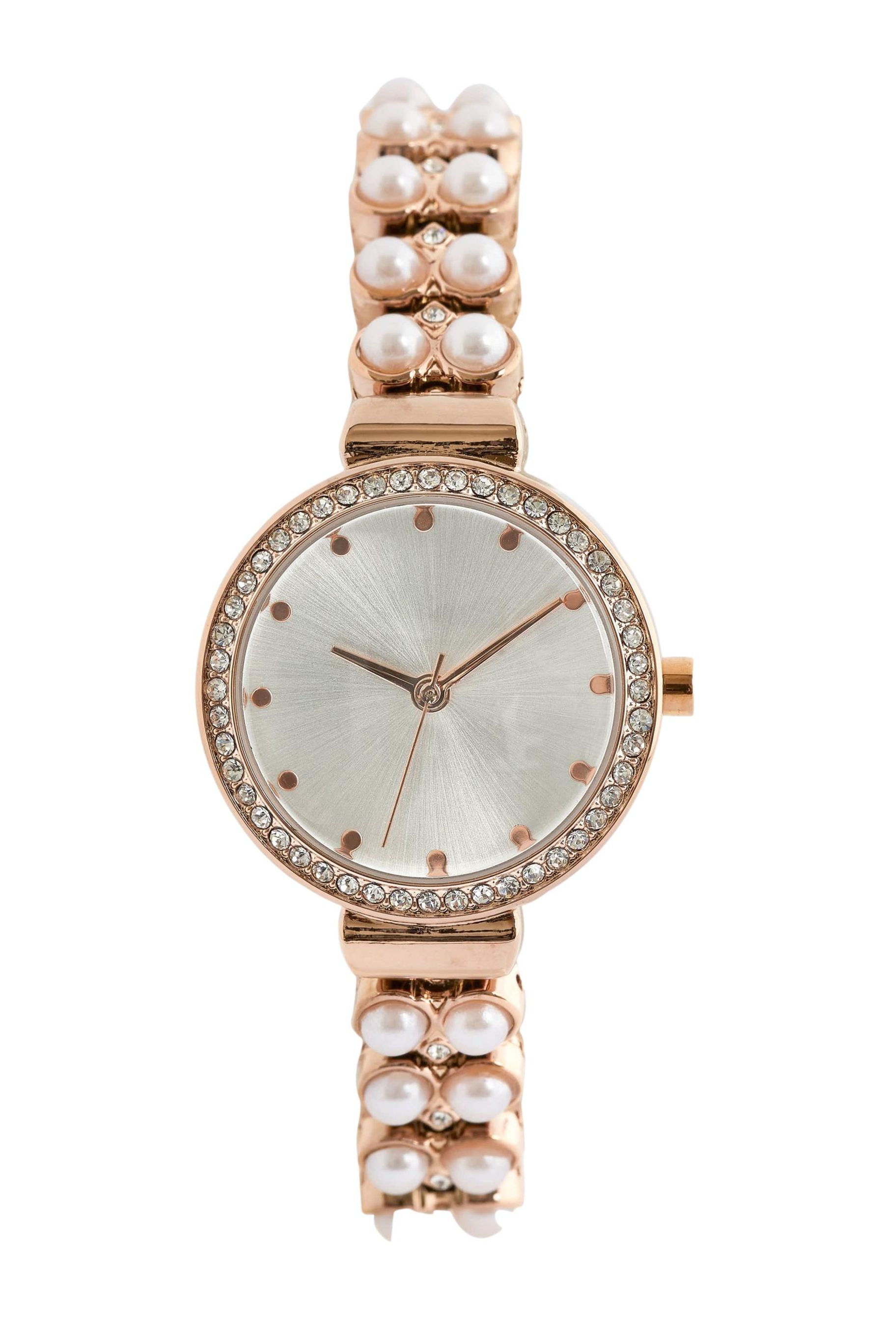 Rose Gold Tone Pearl Effect Strap Watch