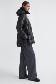 Reiss Black Rae Shiny Mid Length Puffer Coat - Image 1 of 5