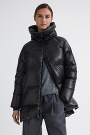Reiss Black Rae Shiny Mid Length Puffer Coat - Image 3 of 5