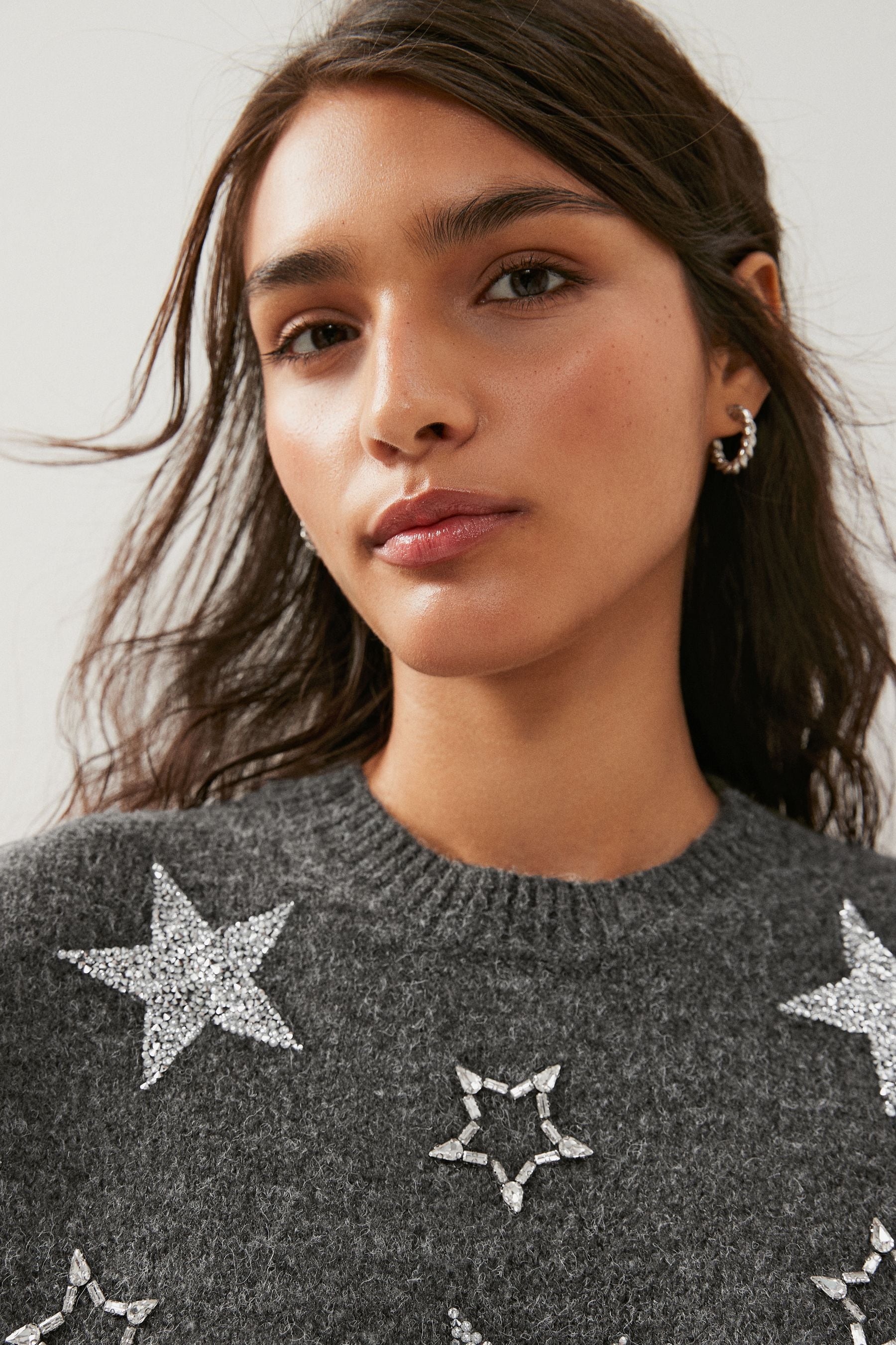 Buy Charcoal Grey Star Embellished Crew Neck Jumper from Next Austria