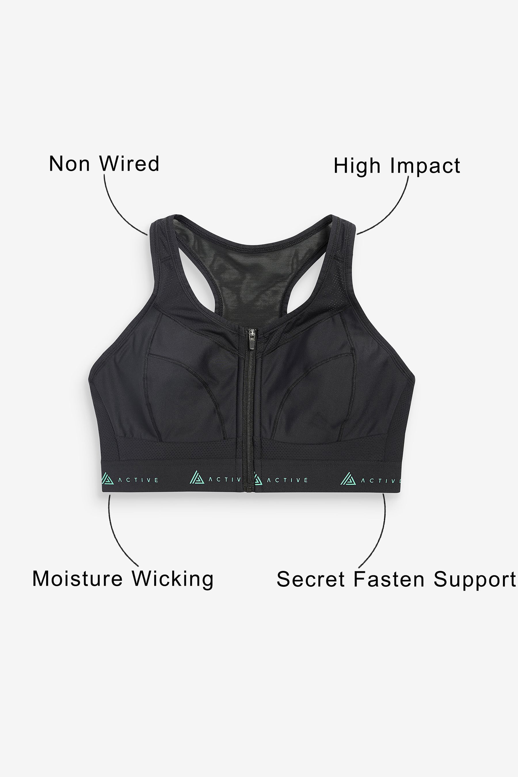 Buy Black Active Sports DD Zip Front High Impact Bra from the Next UK online shop